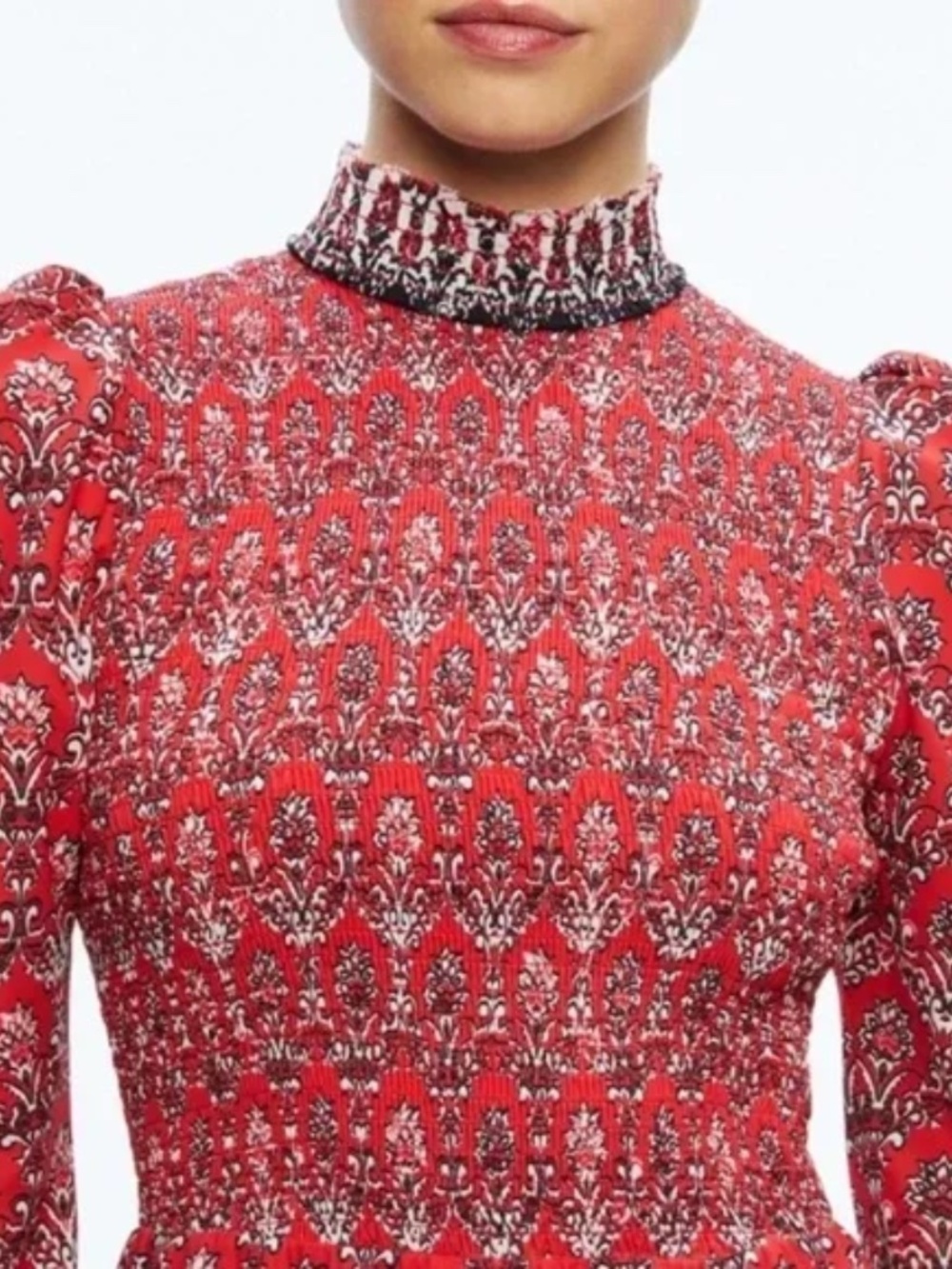 Alice + Olivia | Elvira Smocked Bodice Boho Puff Sleeve Mini Dress 4 - Picture 2 of 14